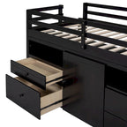 Lit mezzanine Twin en bois massif couleur Espresso avec tiroirs et armoires