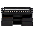 Lit mezzanine Twin en bois massif couleur Espresso avec tiroirs et armoires
