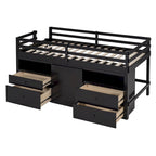 Lit mezzanine Twin en bois massif couleur Espresso avec tiroirs et armoires