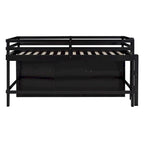 Lit mezzanine Twin en bois massif couleur Espresso avec tiroirs et armoires