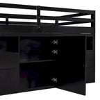 Lit mezzanine Twin en bois massif couleur Espresso avec tiroirs et armoires