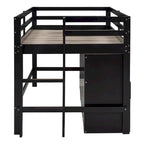 Lit mezzanine Twin en bois massif couleur Espresso avec tiroirs et armoires