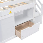 Cama alta de madera tamaño Twin blanca con estantes de almacenamiento y cajón