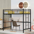 Cama alta metálica tamaño Twin con escritorio, escalera y rejilla