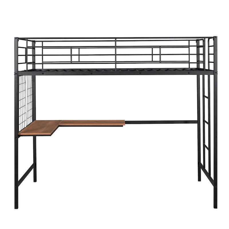 Cama alta metálica tamaño Twin con escritorio, escalera y rejilla