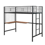 Cama alta metálica tamaño Twin con escritorio, escalera y rejilla