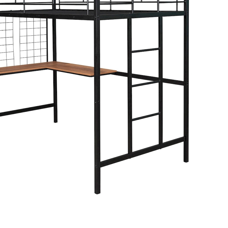 Cama alta metálica tamaño Twin con escritorio, escalera y rejilla