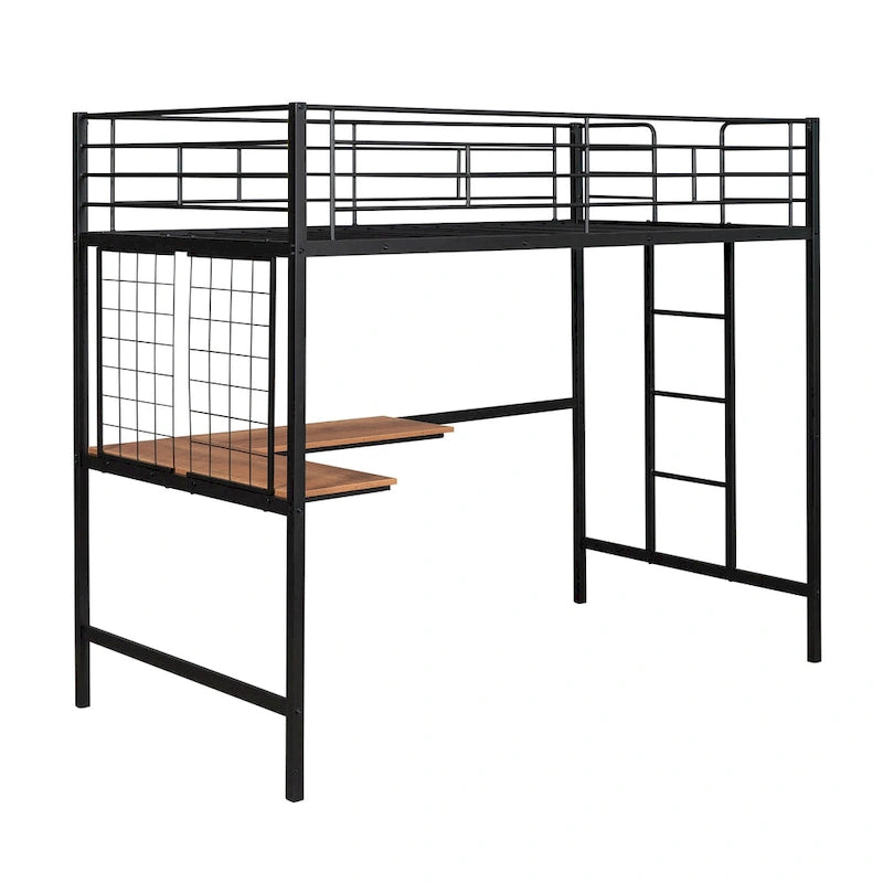 Cama alta metálica tamaño Twin con escritorio, escalera y rejilla