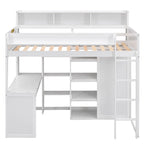 Cama alta de madera tamaño Twin con estantes, armario y escritorio