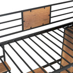 Cama alta metálica de madera tamaño Twin negra con escritorio en forma de L