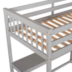 Hochbett aus Massivholz in Twin-Größe mit Schreibtisch und Regalen