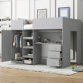 Lit mezzanine double entièrement en bois massif avec armoire et bureau