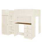 Lit mezzanine double entièrement en bois massif avec armoire et bureau