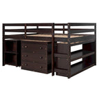 Full Pine Multifunctional Loft Bed with Movable Desk