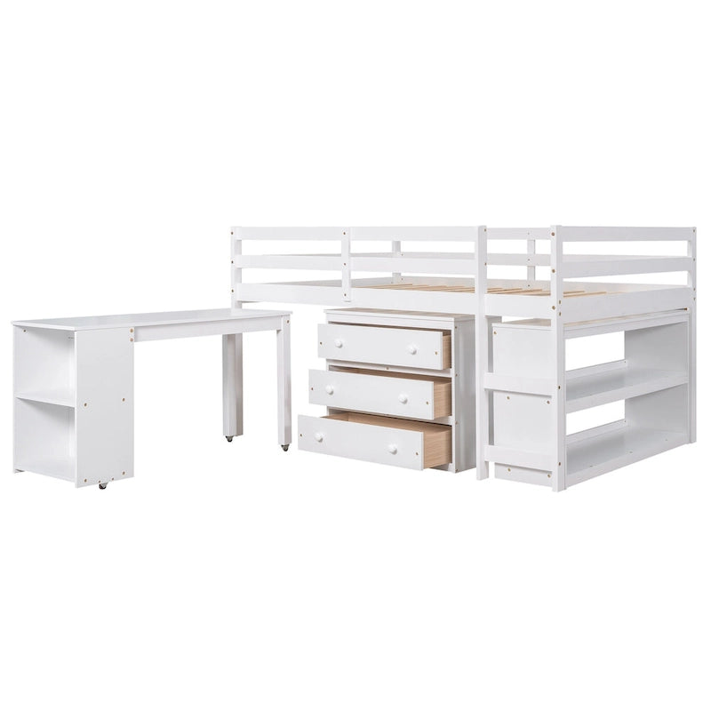 Lit mezzanine multifonction 2 places avec bureau mobile