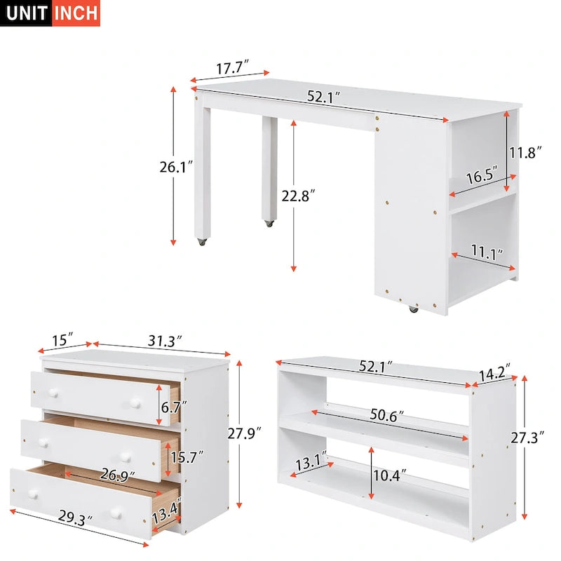 Lit mezzanine multifonction 2 places avec bureau mobile