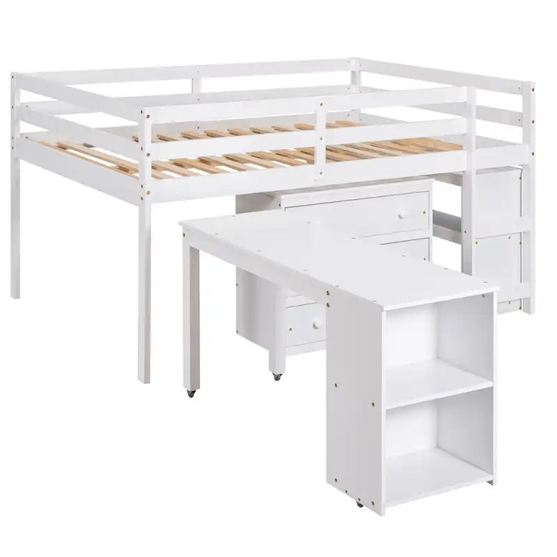 Lit mezzanine multifonction 2 places avec bureau mobile