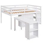 Lit mezzanine multifonction 2 places avec bureau mobile