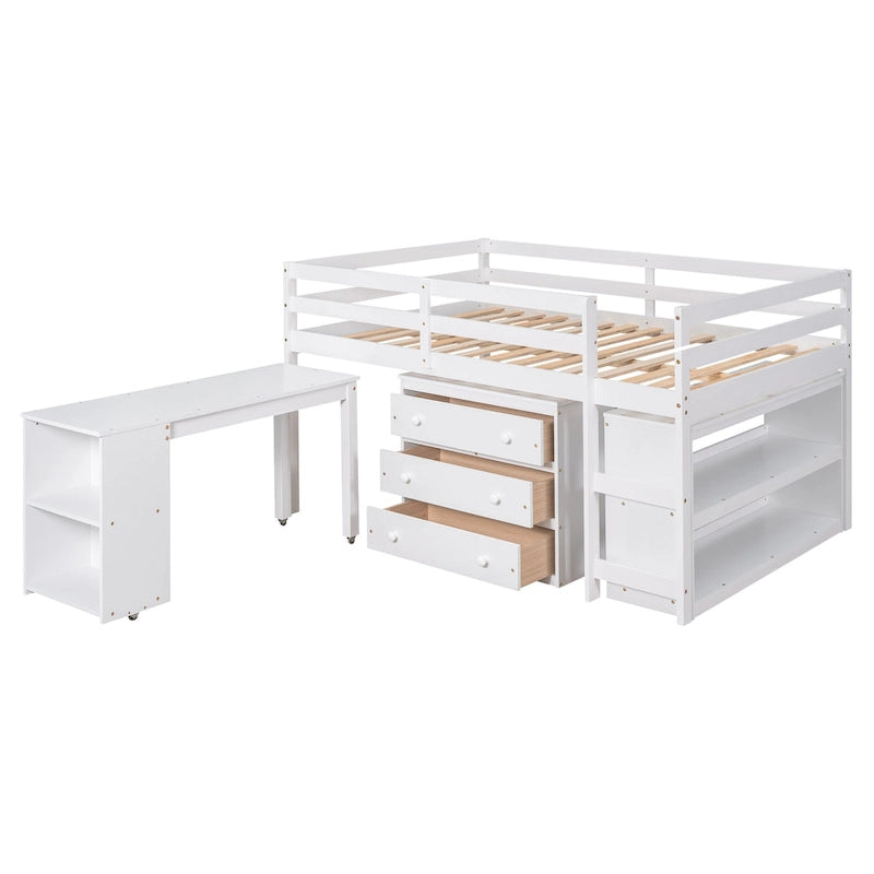 Lit mezzanine multifonction 2 places avec bureau mobile
