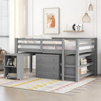 Lit mezzanine multifonction 2 places avec bureau mobile
