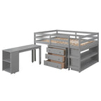 Lit mezzanine multifonction 2 places avec bureau mobile