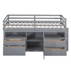 Gray Twin Solid Wood Loft Bed with Drawers & Cabinet