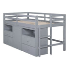 Gray Twin Solid Wood Loft Bed with Drawers & Cabinet