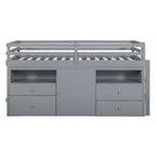 Gray Twin Solid Wood Loft Bed with Drawers & Cabinet