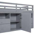 Gray Twin Solid Wood Loft Bed with Drawers & Cabinet
