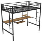 Schwarzes Metall-Hochbett in Twin-Größe mit Schreibtisch und Regal, platzsparendes Design