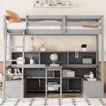 Cama alta tamaño Twin con escritorio, estantes de almacenamiento y cajones