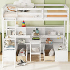 Cama alta tamaño Twin con escritorio, estantes de almacenamiento y cajones