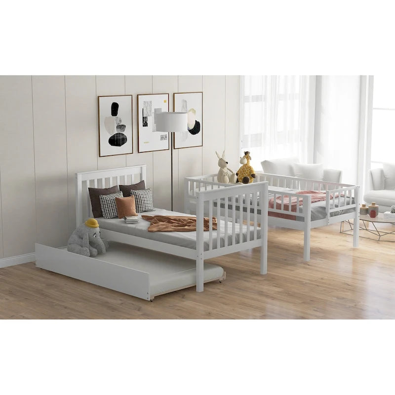 Twin Over Twin Bunk Bed with Trundle and Storage