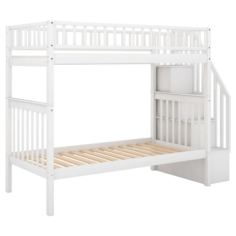 Twin Over Twin Bunk Bed with Trundle and Storage