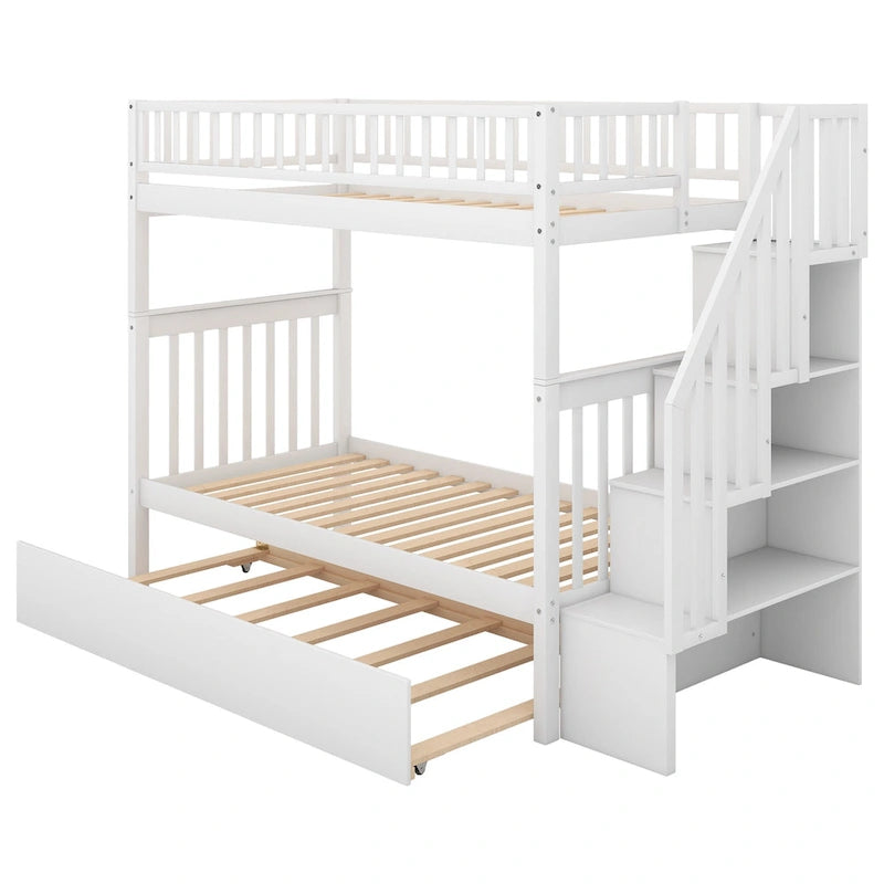 Twin Over Twin Bunk Bed with Trundle and Storage