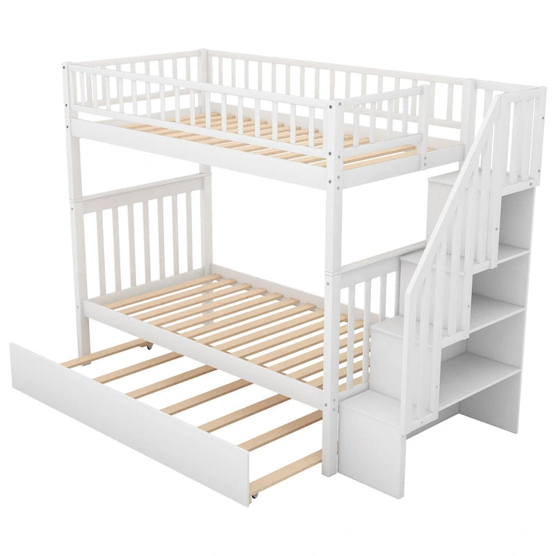 Twin Over Twin Bunk Bed with Trundle and Storage