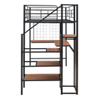 Cama alta metálica tamaño Twin con escritorio y escalera con almacenamiento